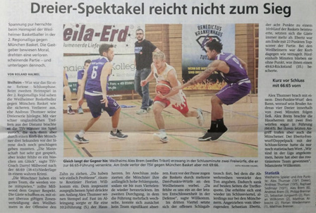 Zeitungsbericht RedDevils Basketball mit Logo Weila Erd